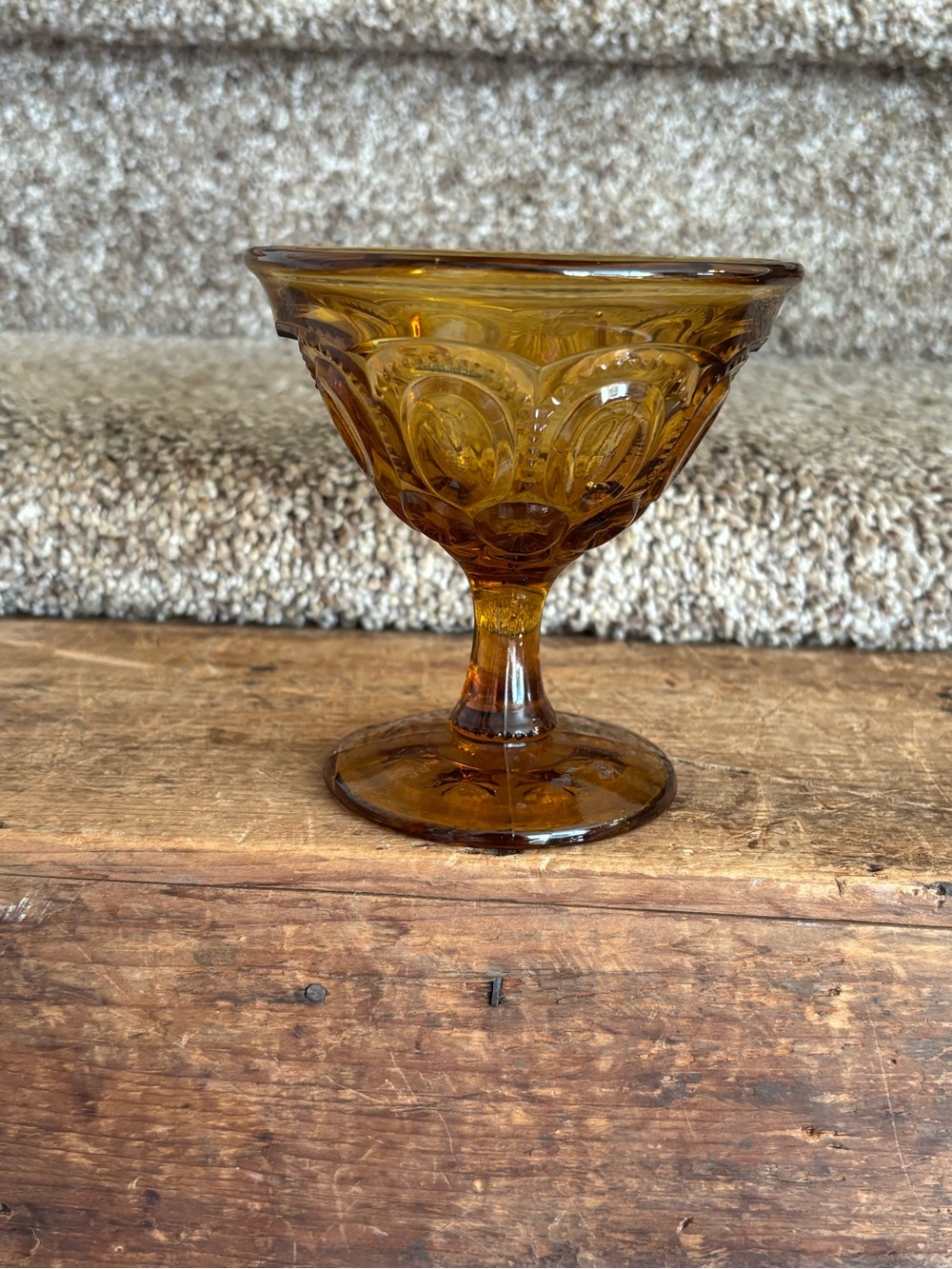 Amber Pressed Glass Dessert Compote - Amber Home Art